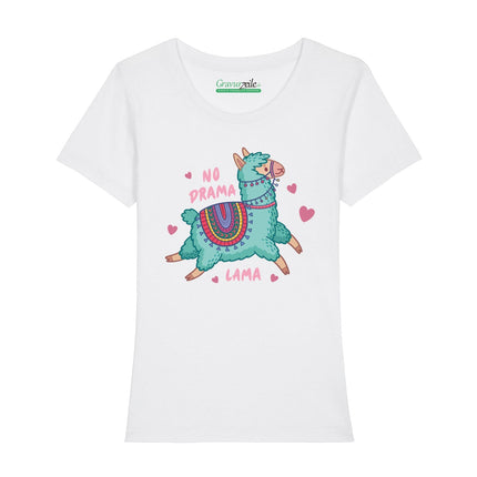 SEO. Bedrucktes T-Shirt für Damen - No drama Lama - Weiß Linkreich