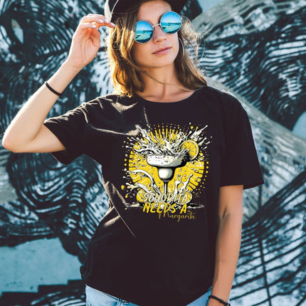 SEO. Bedrucktes T-Shirt für Damen - Senorita needs a margarita - Schwarz Linkreich