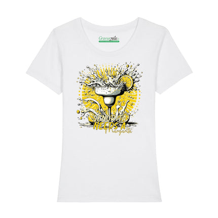 SEO. Bedrucktes T-Shirt für Damen - Senorita needs a margarita - Weiß Linkreich