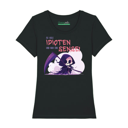 SEO. Bedrucktes T-Shirt für Damen - So viele Idioten - Schwarz Linkreich