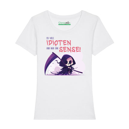 SEO. Bedrucktes T-Shirt für Damen - So viele Idioten - Weiß Linkreich