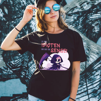 SEO. Bedrucktes T-Shirt für Damen - So viele Idioten - Weiß Linkreich