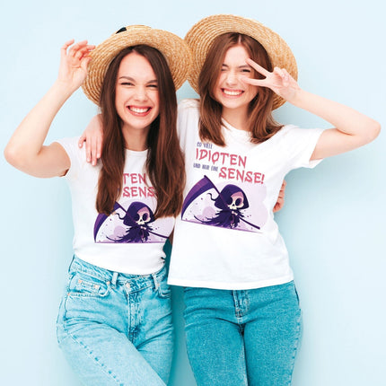 SEO. Bedrucktes T-Shirt für Damen - So viele Idioten - Schwarz Linkreich