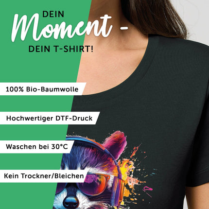 SEO. Bedrucktes T-Shirt für Damen - Waschbär - Schwarz Linkreich