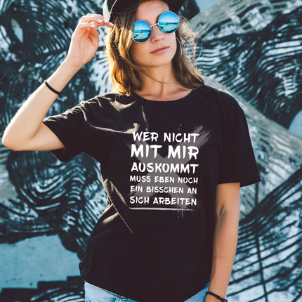 SEO. Bedrucktes T-Shirt für Damen - Wer nicht mit mir auskommt - Schwarz Linkreich