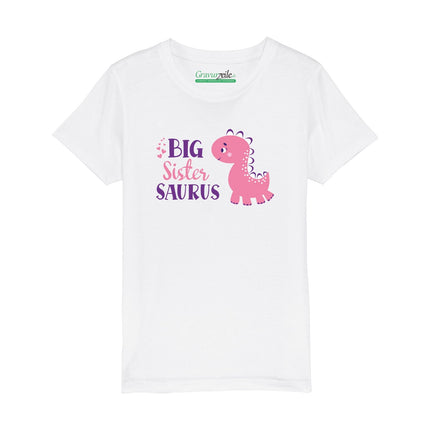SEO. Bedrucktes T-Shirt für Kinder - Big Sister Saurus - Weiß Linkreich
