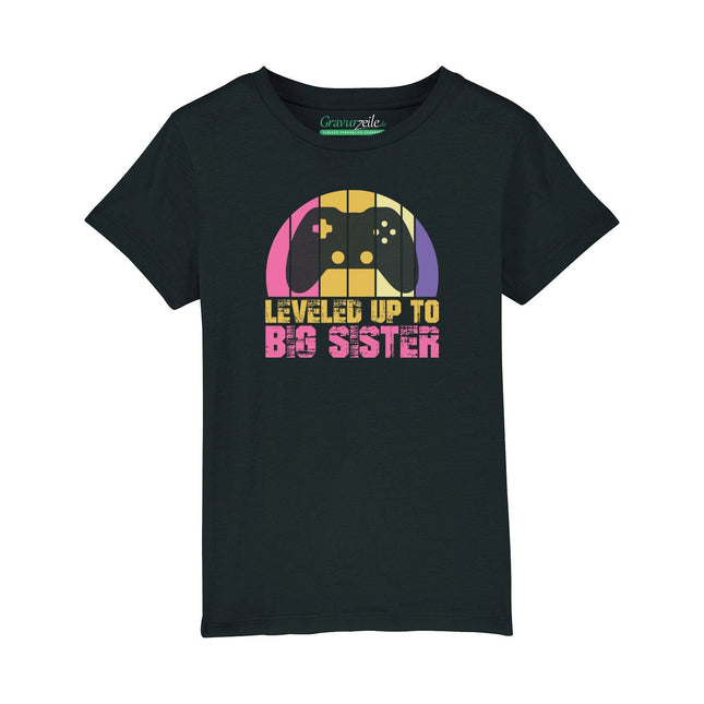 SEO. Bedrucktes T-Shirt für Kinder - Leveled up Big Sister - Schwarz Linkreich