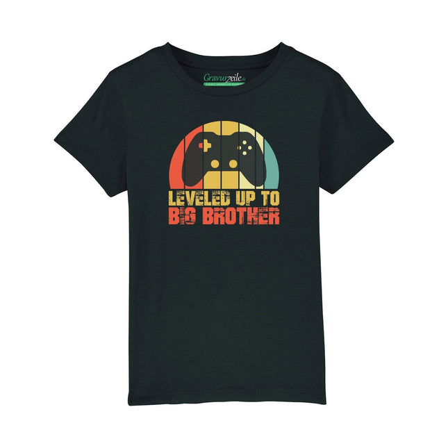 SEO. Bedrucktes T-Shirt für Kinder - Leveled up Brother - Schwarz Linkreich