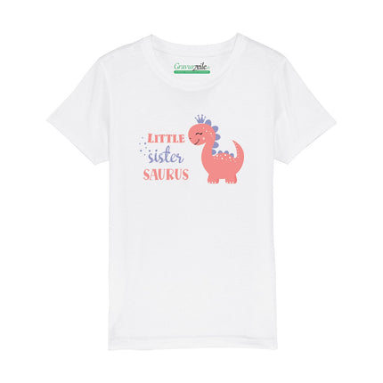 SEO. Bedrucktes T-Shirt für Kinder - Little Sister Saurus - Weiß Linkreich