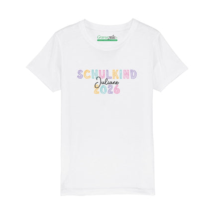 SEO. Bedrucktes T-Shirt für Kinder - Schulkind Kreide - Pastell Linkreich