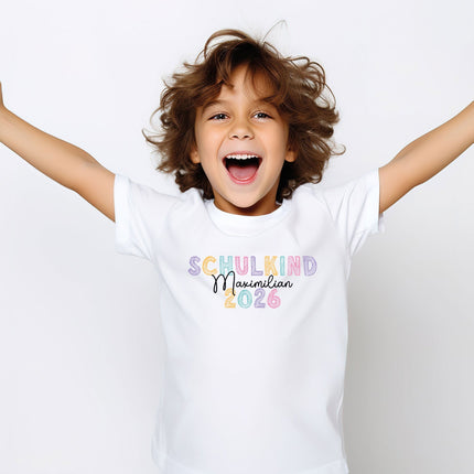 SEO. Bedrucktes T-Shirt für Kinder - Schulkind Kreide - Pastell Linkreich