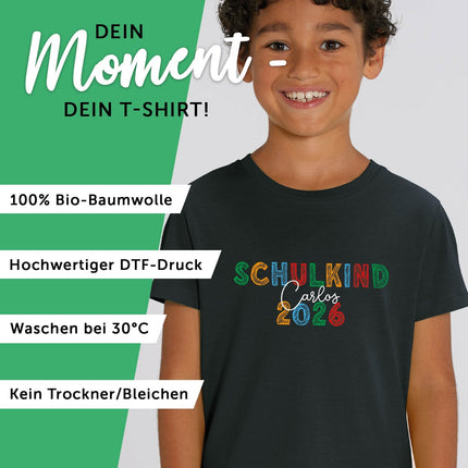 SEO. Bedrucktes T-Shirt für Kinder - Schulkind Kreide - Pastell Linkreich