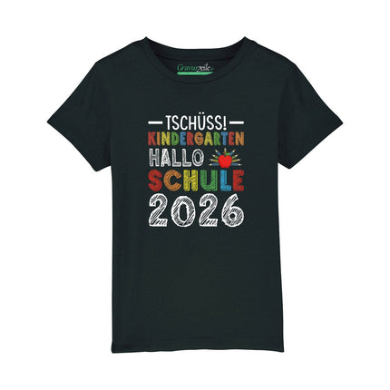 SEO. Bedrucktes T-Shirt für Kinder - Tschüss Kindergarten, Hallo Schule - Schwarz Linkreich
