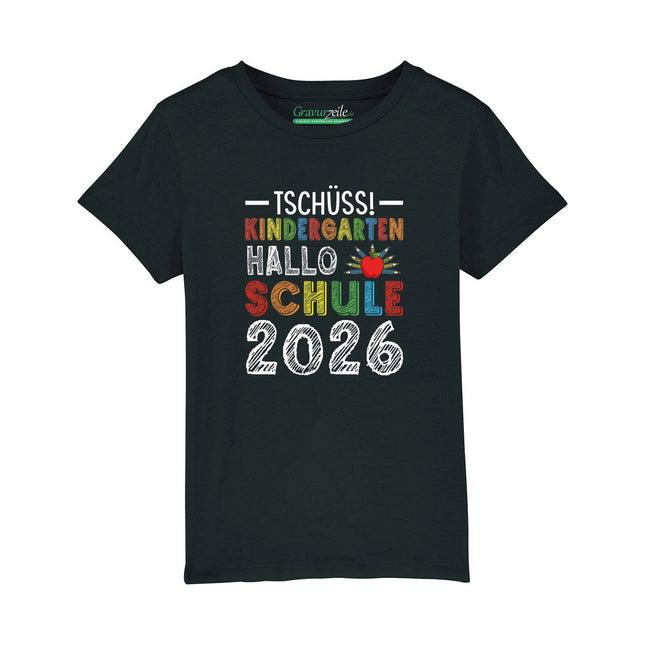 SEO. Bedrucktes T-Shirt für Kinder - Tschüss Kindergarten, Hallo Schule - Schwarz Linkreich