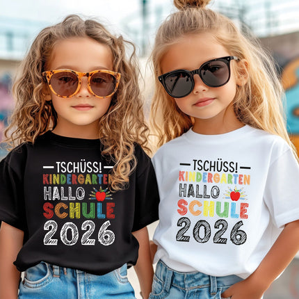 SEO. Bedrucktes T-Shirt für Kinder - Tschüss Kindergarten, Hallo Schule - Schwarz Linkreich