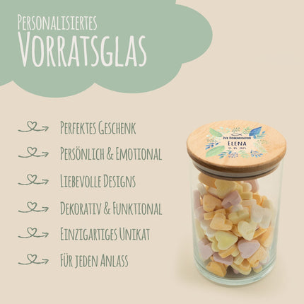 SEO. Bedrucktes Vorratsglas mit Holzdeckel - Kommunion Pflanzen - Groß Linkreich