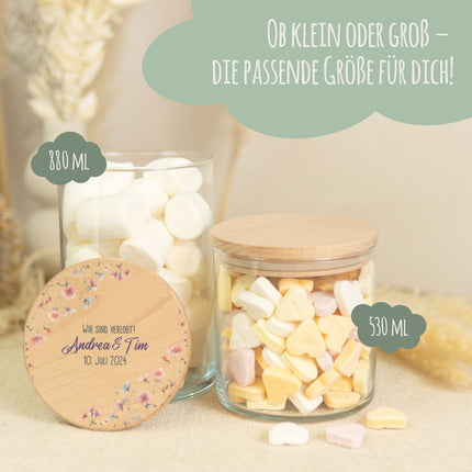 SEO. Bedrucktes Vorratsglas mit Holzdeckel - Pastell Flowers - Groß Linkreich