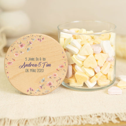 SEO. Bedrucktes Vorratsglas mit Holzdeckel - Pastell Flowers - Klein Linkreich