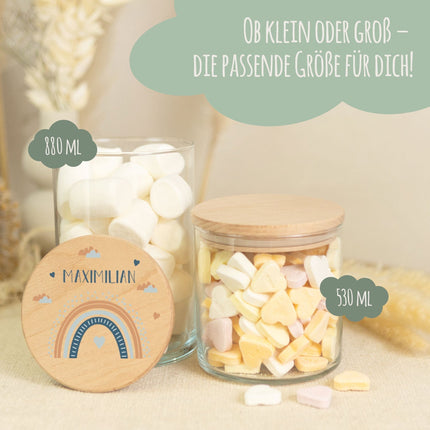 SEO. Bedrucktes Vorratsglas mit Holzdeckel - Regenbogen - Groß Linkreich