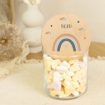 SEO. Bedrucktes Vorratsglas mit Holzdeckel - Regenbogen - Groß Linkreich