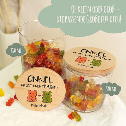 SEO. Bedrucktes Vorratsglas mit Holzdeckel - UnentBÄRlich - Klein Linkreich