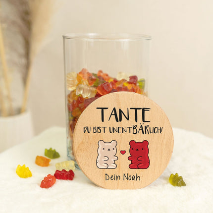 SEO. Bedrucktes Vorratsglas mit Holzdeckel - UnentBÄRlich - Klein Linkreich