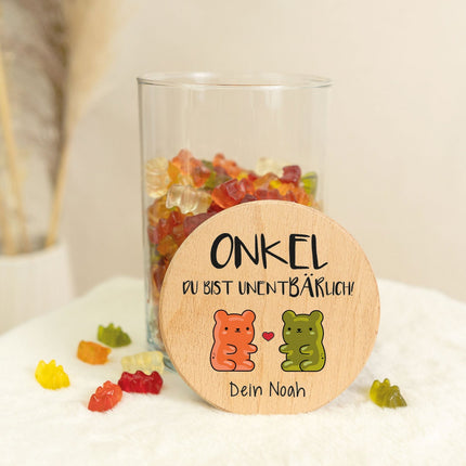SEO. Bedrucktes Vorratsglas mit Holzdeckel - UnentBÄRlich - Klein Linkreich