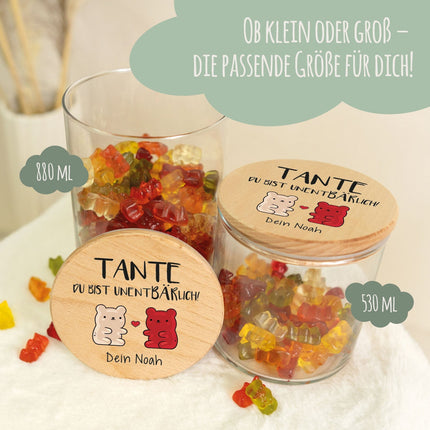 SEO. Bedrucktes Vorratsglas mit Holzdeckel - UnentBÄRlich - Klein Linkreich