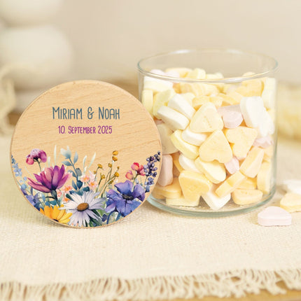 SEO. Bedrucktes Vorratsglas mit Holzdeckel - Wild Flowers - Klein Linkreich