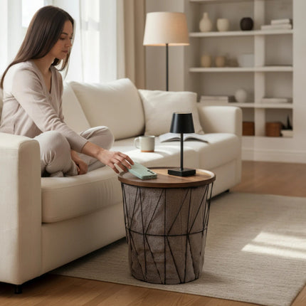 Beistelltisch Couchtisch Stauraumtisch Metalltisch mit Holzplatte Nussbaum schwarz 37x39 (Beistelltisch) kaufen bei Linkreich – Jetzt entdecken!