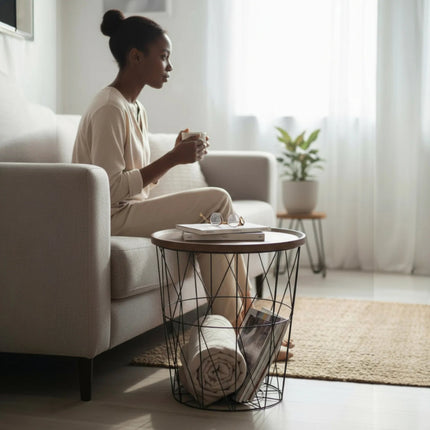 Beistelltisch Couchtisch Stauraumtisch Metalltisch mit Holzplatte Nussbaum schwarz 37x39 (Beistelltisch) kaufen bei Linkreich – Jetzt entdecken!