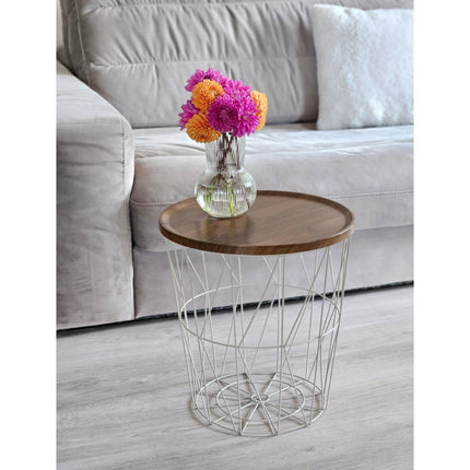 Beistelltisch warmes grau Nussbaum Rund Couchtisch 37x40 cm Metall Holz (Beistelltisch) kaufen bei Linkreich – Jetzt entdecken!