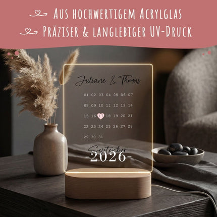 SEO. Beleuchtetes Acrylglas - Kalender - Personalisiertes Geschenk mit Namen & Datum - Linkreich