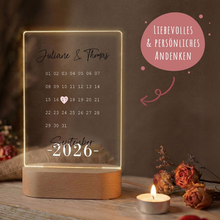 SEO. Beleuchtetes Acrylglas - Kalender - Personalisiertes Geschenk mit Namen & Datum - Linkreich
