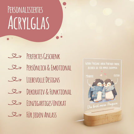 SEO. Beleuchtetes LED Acrylglas - Du bist mein Pinguin mit Namen - Linkreich