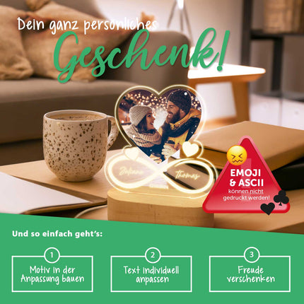 SEO. Beleuchtetes LED Acrylglas mit Foto, Namen & Datum - Unendlichkeit - Linkreich