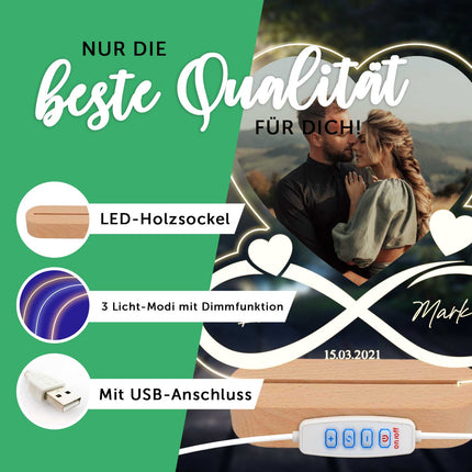 SEO. Beleuchtetes LED Acrylglas mit Foto, Namen & Datum - Unendlichkeit - Linkreich