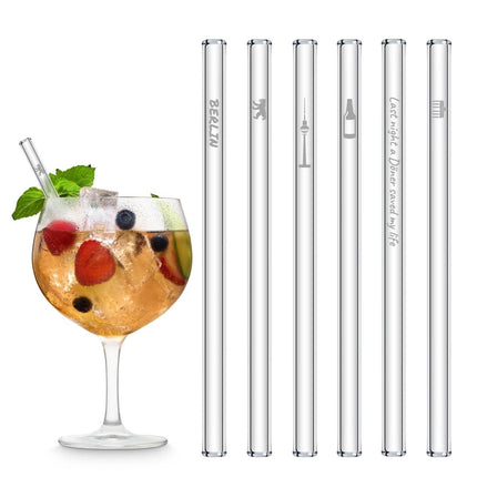 SEO. Berlin Edition 6x Glasstrohhalme mit gravierten Motiven - 15cm, 20cm, 23cm - 15 cm Linkreich