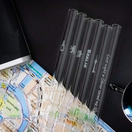 SEO. Berlin Edition 6x Glasstrohhalme mit gravierten Motiven - 15cm, 20cm, 23cm - 20 cm Linkreich