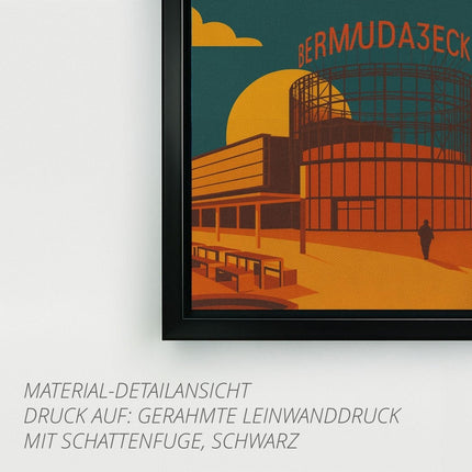 SEO. Bermuda3Eck Bochum – Retro Poster im 70er - Stil - Gerahmte Leinwand mit Schattenfuge (3 cm) Linkreich