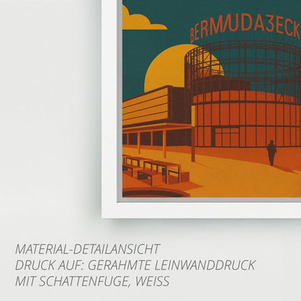 SEO. Bermuda3Eck Bochum – Retro Poster im 70er - Stil - Gerahmte Leinwand mit Schattenfuge (3 cm) Linkreich