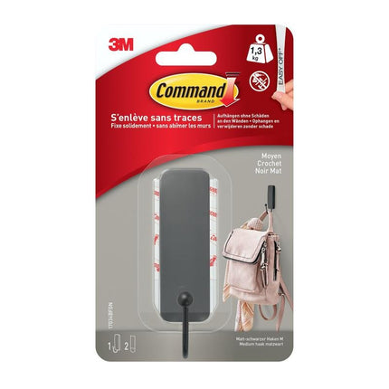 Mittelgroßer Command™ mattschwarzer Haken, 17034B, 1 Haken, 2 Strips | Packung (1 Stück)