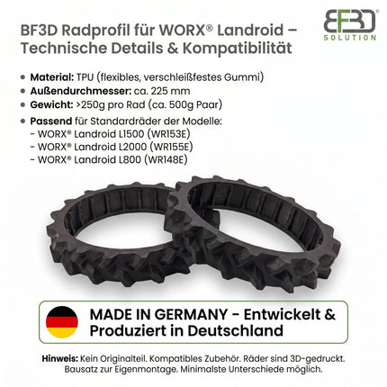 SEO. BF3D Radprofil für WORX ® L1500 L2000 L800 Landroid Gummi All Terrain FLEXIBEL - Linkreich