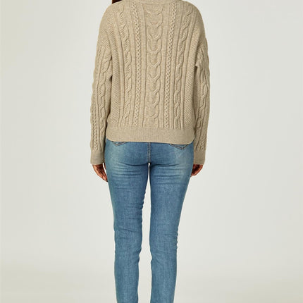 Cable Knit Crew Neck Jumper In Taupe
