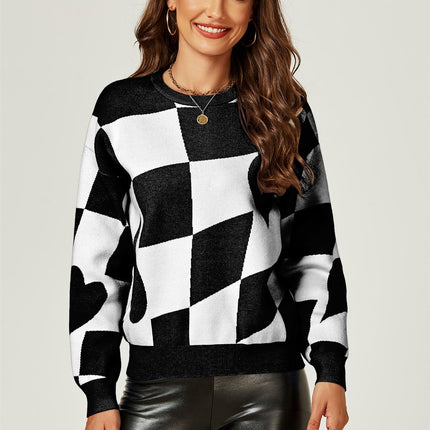 Comfy Geometric Pattern Jumper Top In Black & White