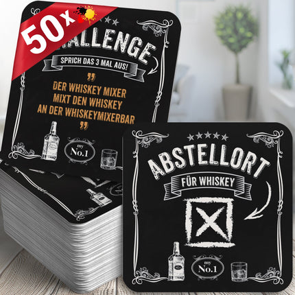 50x Bierdeckel Whisky Untersetzer - "Abstellort für Whiskey" - Geschenk für Männer
