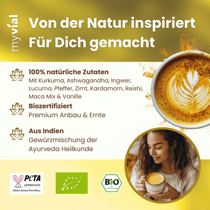 SEO. Bio Goldene Milch Latte mit 10 ayurvedischen Superfoods - Einzeln Linkreich