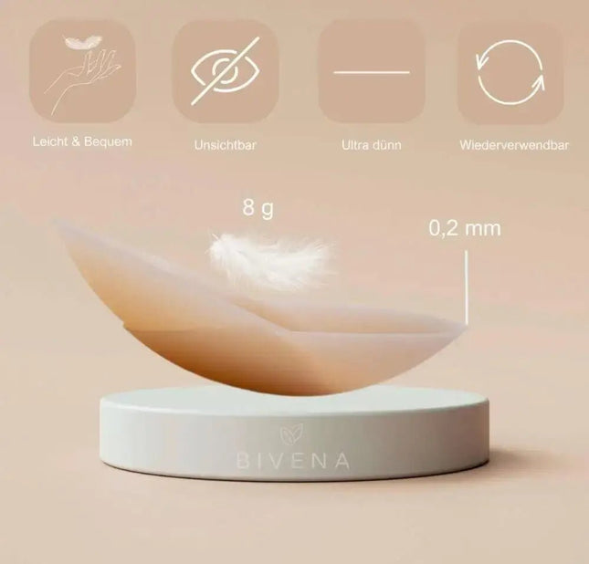 Bivena® Nippelpads – Wiederverwendbare Nipple Cover aus hochwertigem Silikon – Dünne, selbstklebende Brustwarzen - Abdeckungen für Damen, Ø 8 cm - Linkreich