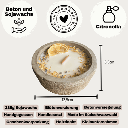 Black Edition HANDGEMACHTE Citronella BETONKERZE - Stilvolle Sojawachskerze für Ihr Zuhause. Outdoor Kerze mit Blütenverzierung und HOCHWERTIGEM Holzdocht aus dem Südschwarzwald (Duftkerze) kaufen bei Linkreich – Jetzt entdecken!