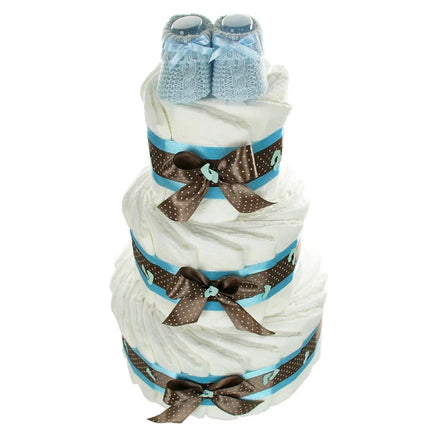 Windeltorte mit Babybooties blau